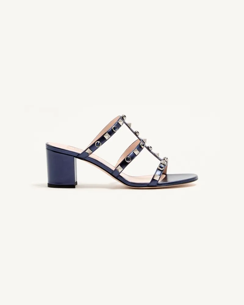 Valentino Garavani Sandalo Slide Rockstud In Nappa Laminata Con Cabochon 60Mm Donna NAVY Navy