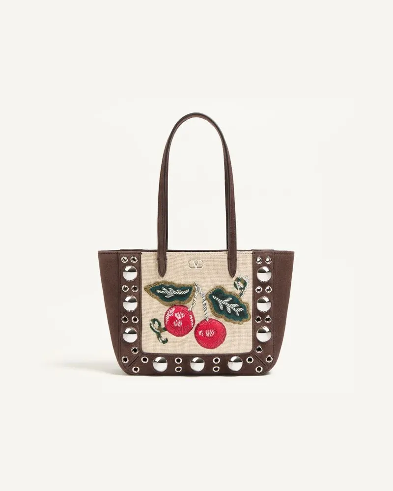 Valentino Garavani Borsa Shopping Mini Valentino Garavani Nellcôte Ricamata Con Motivo Cherryfic Donna MARRONE/MULTICOLOR Marrone