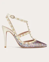 Valentino Garavani DÉCOLLETÉ ROCKSTUD CON RICAMO PAILLETTES E CINTURINI 100MM Donna MULTICOLOR/PLATINO Multicolor