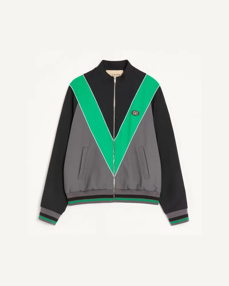 Valentino Garavani Felpa Valentino in nylon con zip e V intarsiata Uomo GRIGIO/NERO Grigio