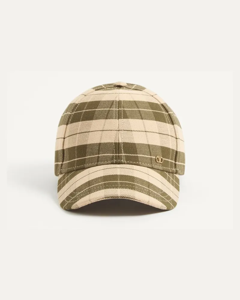 Valentino Garavani Baseball Cap Valentino Garavani VLogo Signature In Tessuto Check Uomo VERDE/BEIGE Verde