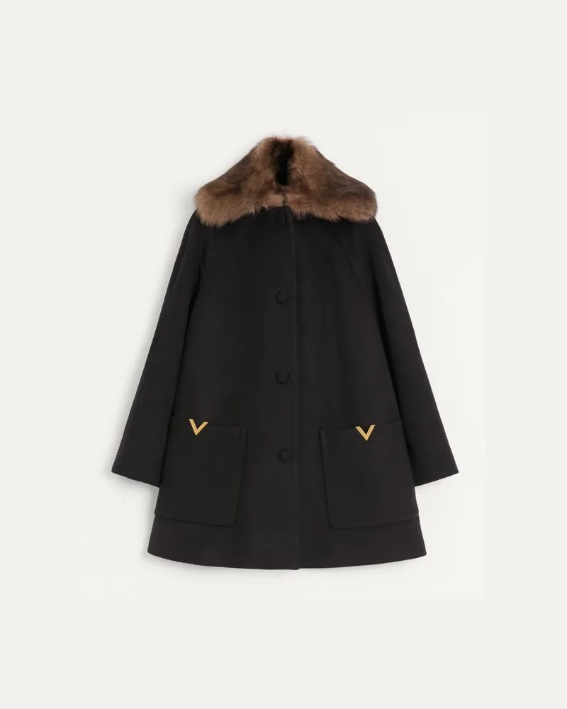 Valentino Garavani Cappotto In Wool Drap Donna NERO Nero
