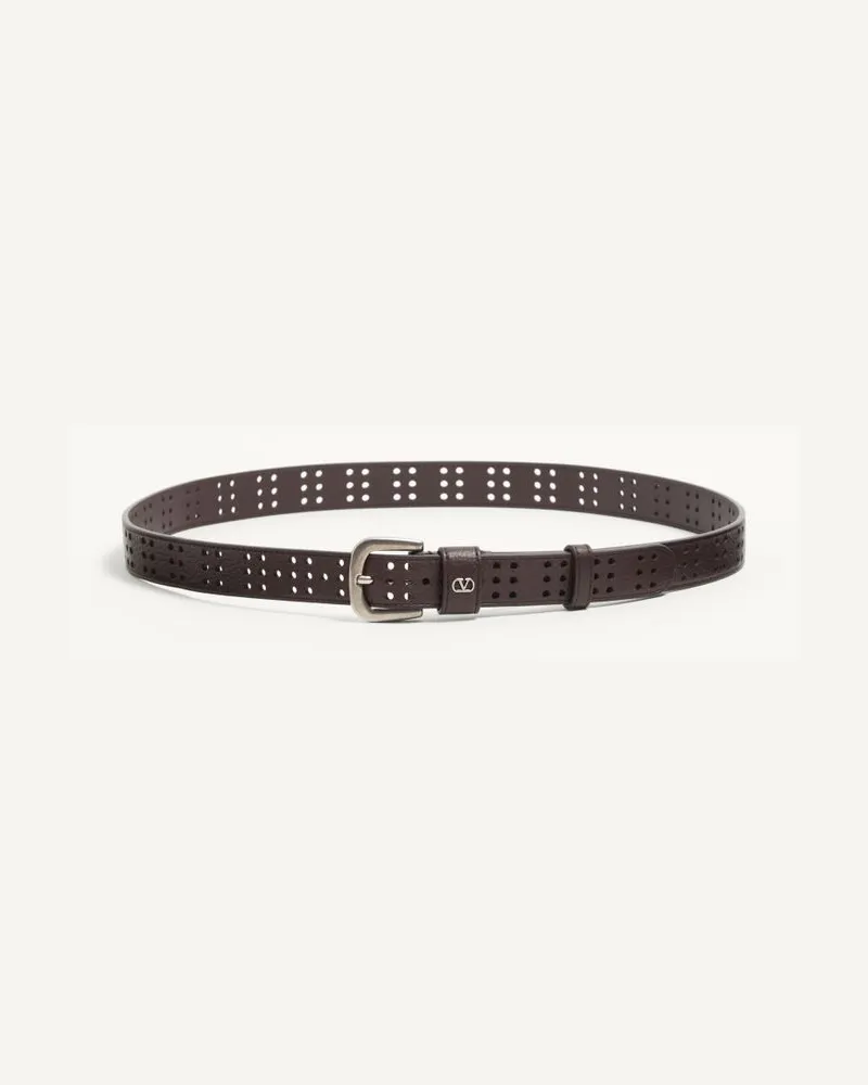 Valentino Garavani Cintura Mini VLogo Signature in Pelle Traforata Uomo MARRONE Marrone