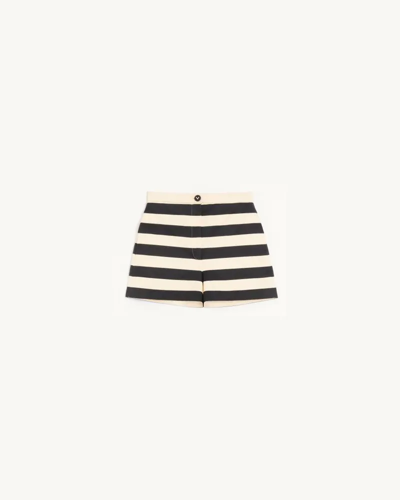 Valentino Garavani Short In Raso Di Cotone Maxi Riga Barre' Donna NERO/VANIGLIA Nero