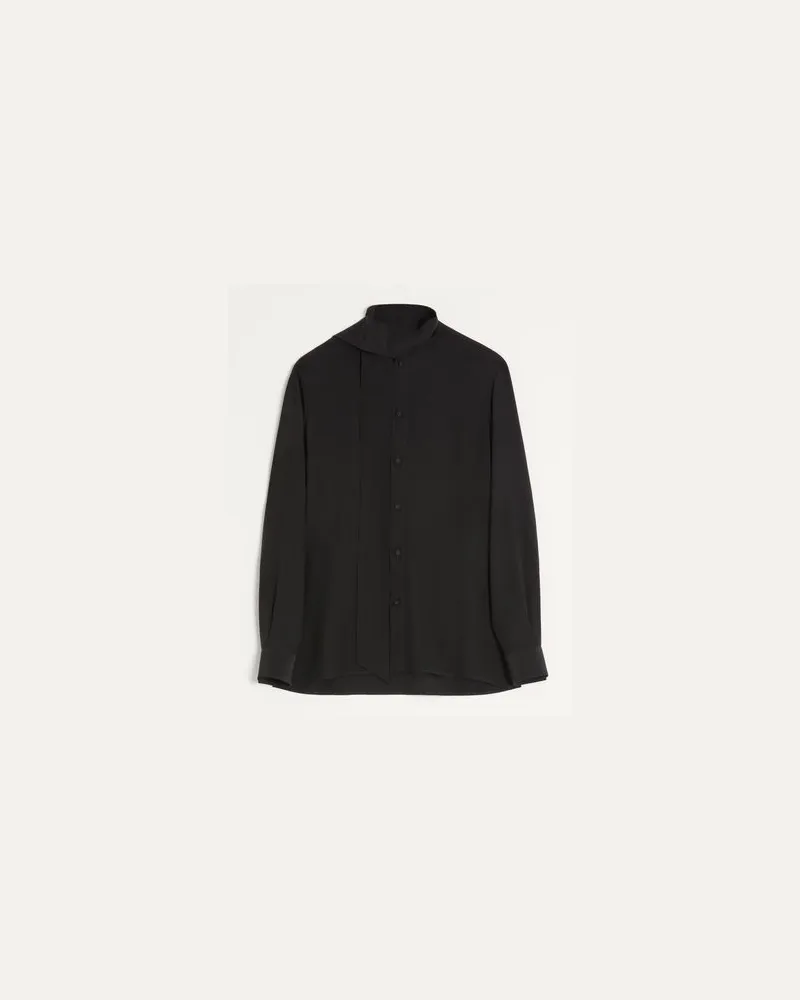 Valentino Garavani Camicia Valentino In Seta Crepe De Chine Con Collo A Sciarpa Uomo NERO 38 