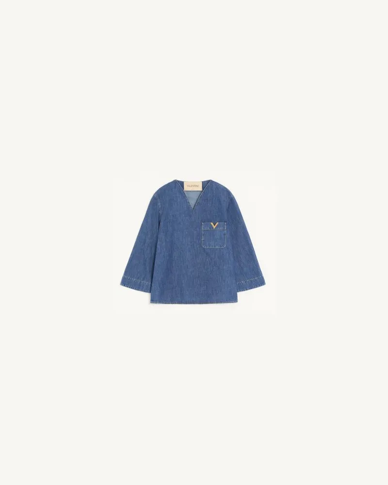Valentino Garavani Camicia In Denim Chambray Donna BLU 44 