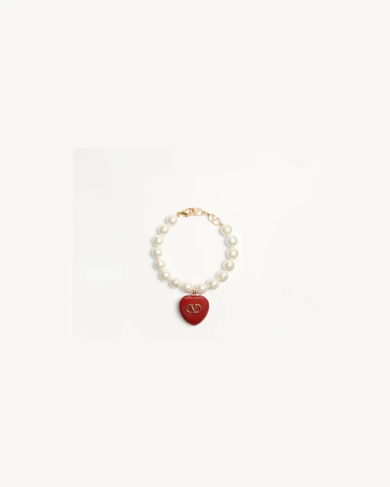 Valentino Garavani Bracciale Coeur Royal In Metallo, Smalto E Perle Donna ORO/ROSSO/CREMA M 