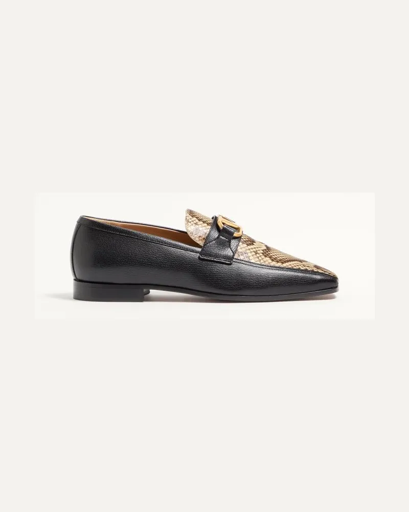 Valentino Garavani Mocassino VLogo Signature in capretto e pitone Uomo NERO/CREMA Nero