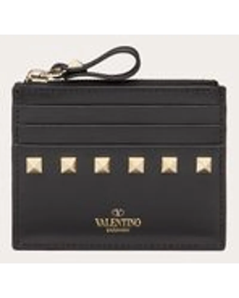 Valentino Garavani Portacarte Rockstud In Vitello Con Zip Donna NERO Nero