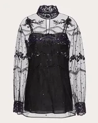 Valentino Garavani TOP IN TULLE ILLUSIONE RICAMATO Donna NERO Nero