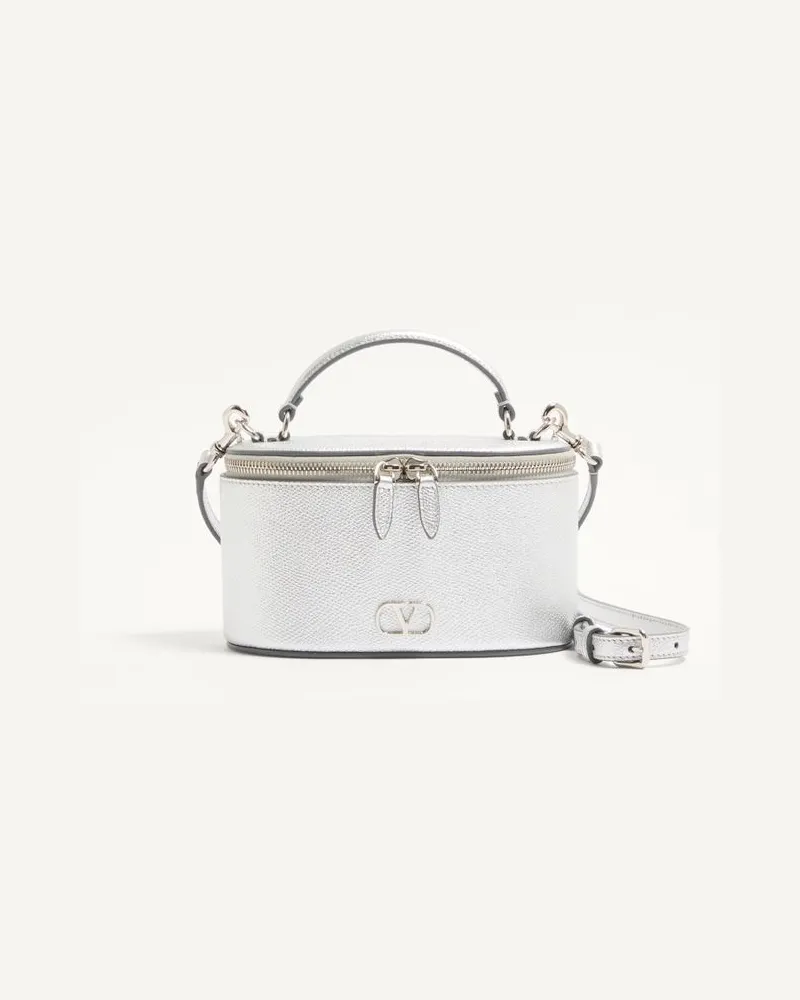 Valentino Garavani Mini Vanity Bag Vlogo Signature In Vitello Granato Laminato Donna SILVER Silver