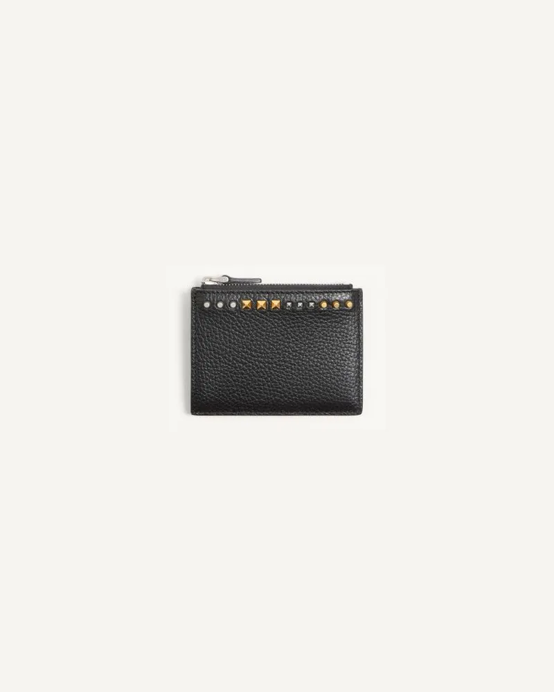 Valentino Garavani Portacarte Rockstud In Vitello Granato Uomo NERO Nero