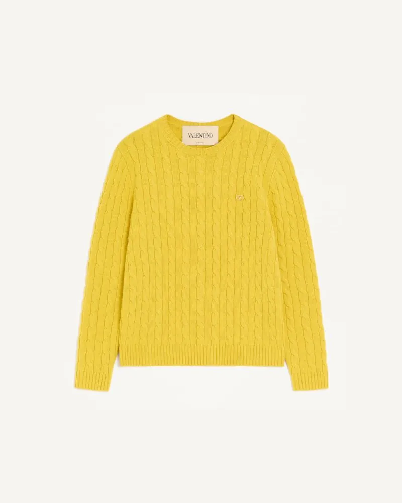 Valentino Garavani Maglia Valentino In Cashmere A Trecce Con VLogo Uomo GIALLO Giallo
