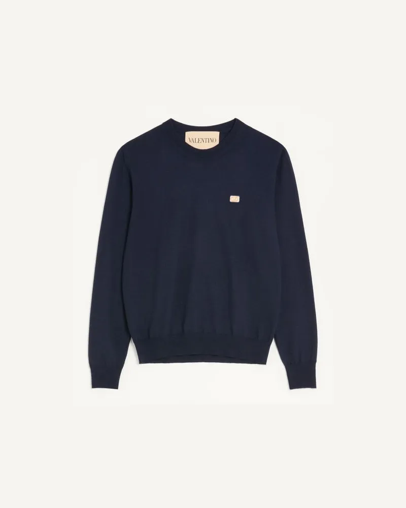 Valentino Garavani Maglia Valentino In Lana Con VLogo Patch Uomo NAVY Navy