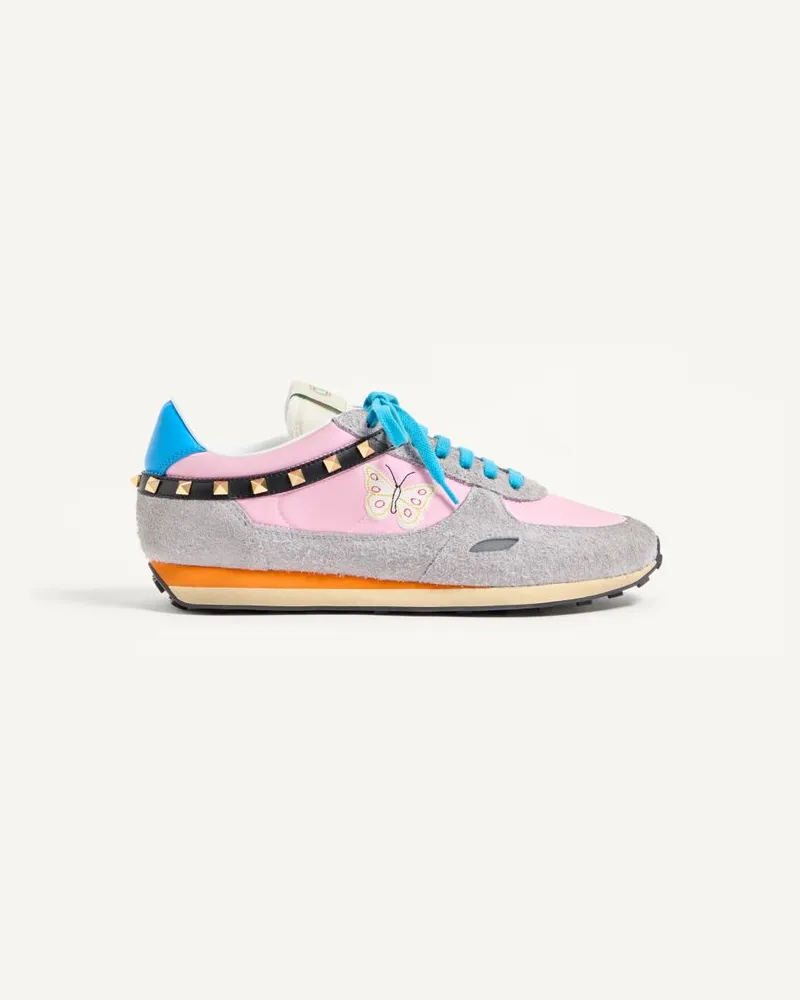 Valentino Garavani Sneaker Stud Up In Crosta E Nylon Con Ricamo Farfalla Uomo ROSA/MULTICOLOR Rosa