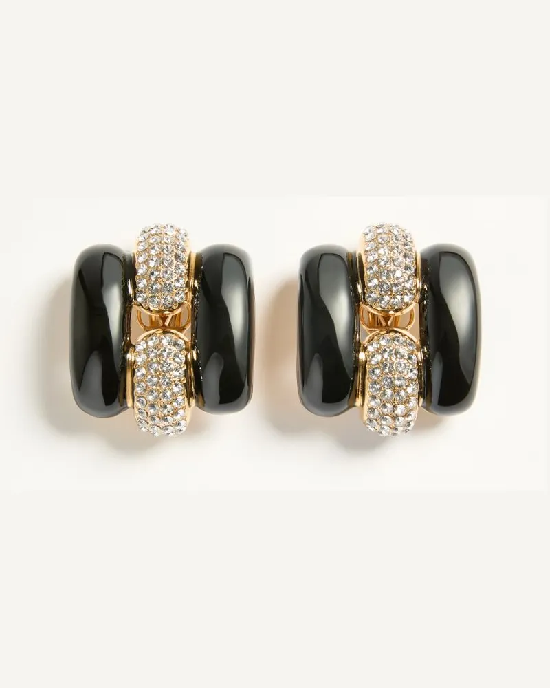 Valentino Garavani Orecchini Pas Plus in Metallo, Smalto e Cristalli Swarovski Donna NERO/ORO Nero