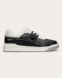 Valentino Garavani SNEAKER LOW TOP ONE STUD IN RETE E NAPPA Uomo NERO Nero