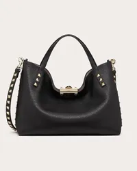 Valentino Garavani BORSA PICCOLA ROCKSTUD IN VITELLO GRANATO CON FODERA A CONTRASTO Donna NERO/ROSE QUARTZ Nero