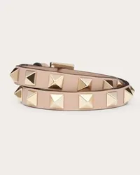 Valentino Garavani BRACCIALE ROCKSTUD IN VITELLO A DOPPIO GIRO Donna POUDRE Poudre