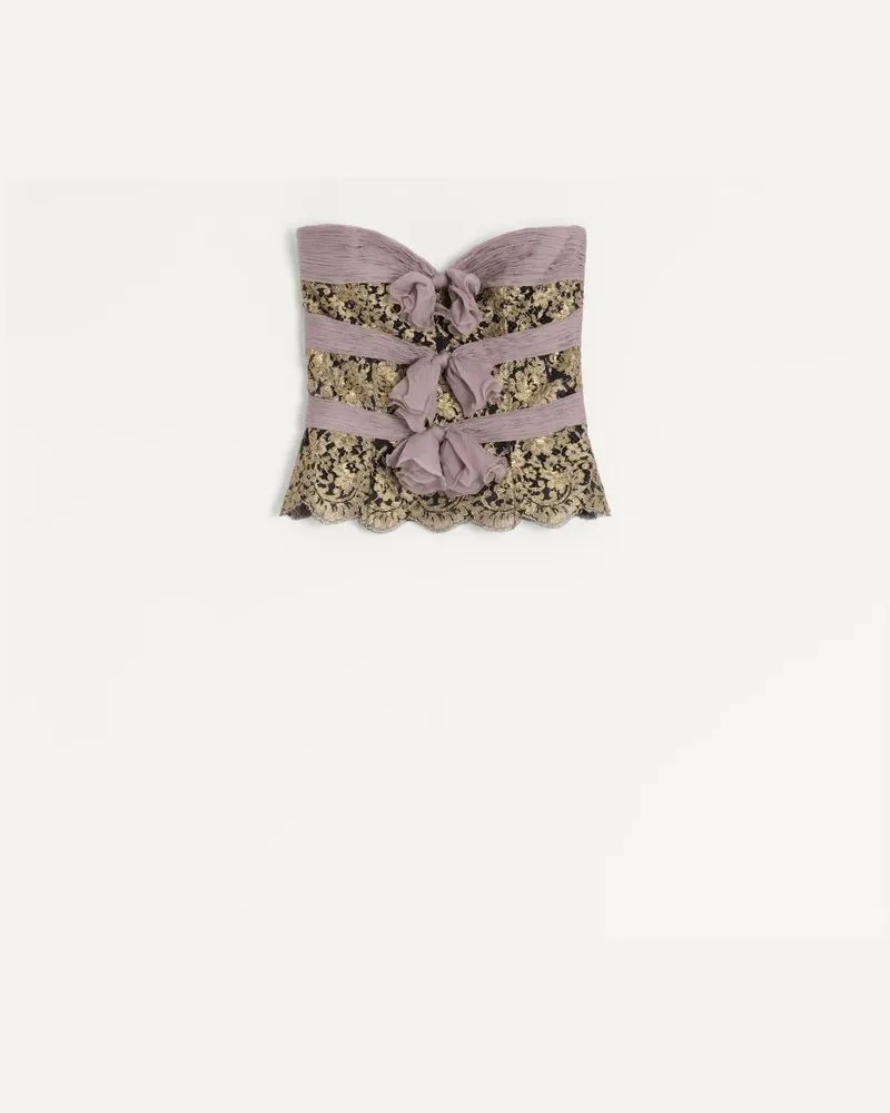Valentino Garavani Top In Chiffon Donna GRIGIO/MAUVE/ORO Grigio