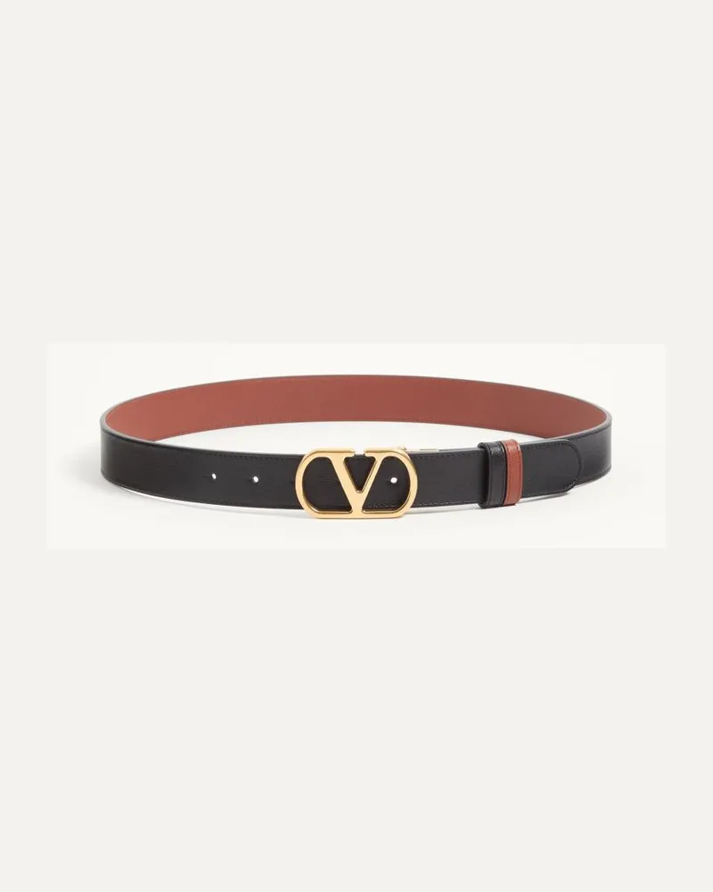 Valentino Garavani Cintura Reversibile VLogo Signature In Vitello Lucido 30 Mm Uomo DEEP CARAMEL/NERO Deep