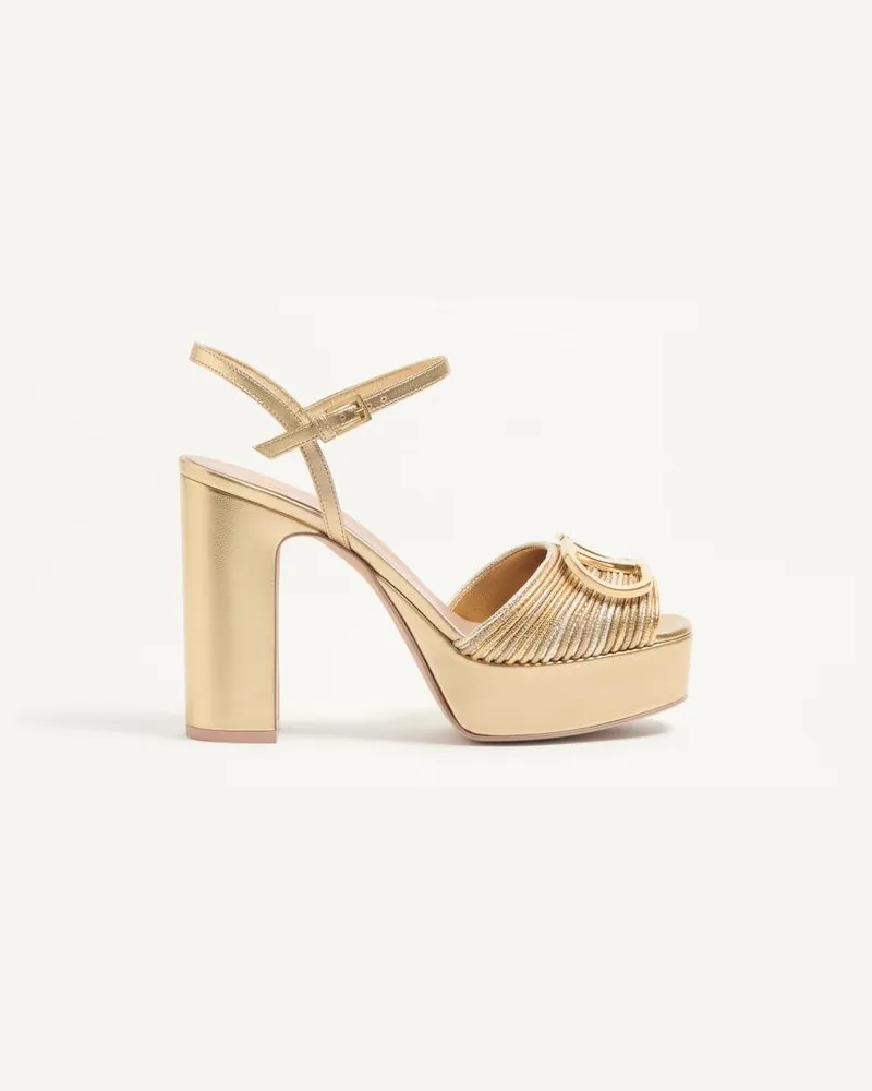 Valentino Garavani Sandalo Con Plateau VLogo Signature Metallizzato Con Ricamo Cornely 115Mm Donna ORO Oro