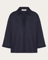 Valentino Garavani TOP IN LIGHT DOUBLE SPLITTABLE GABARDINE RICAMATO Donna NAVY Navy