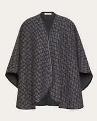 Valentino Garavani PONCHO DOUBLE TOILE ICONOGRAPHE IN LANA E CACHEMIRE Donna GRIGIO/GRIGIO SCURO Grigio