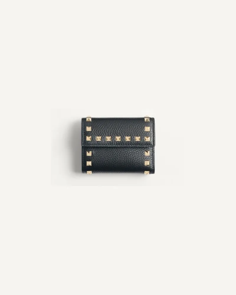 Valentino Garavani Portafoglio Trifold Rockstud In Vitello Granato Donna NERO Nero