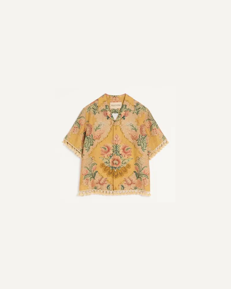 Valentino Garavani Camicia Da Bowling Valentino In Lino Con Stampa Apres L'Hiver Uomo MULTICOLOR 48 