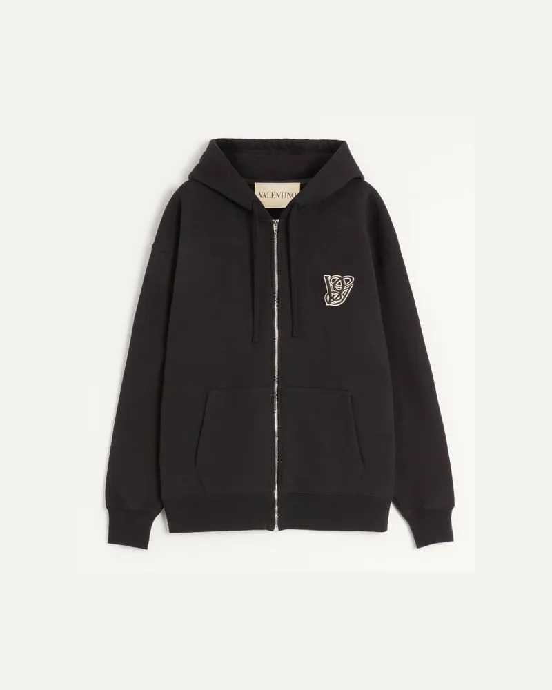 Valentino Garavani Felpa Con Cappuccio In Cotone Con Patch Vg Uomo NERO Nero