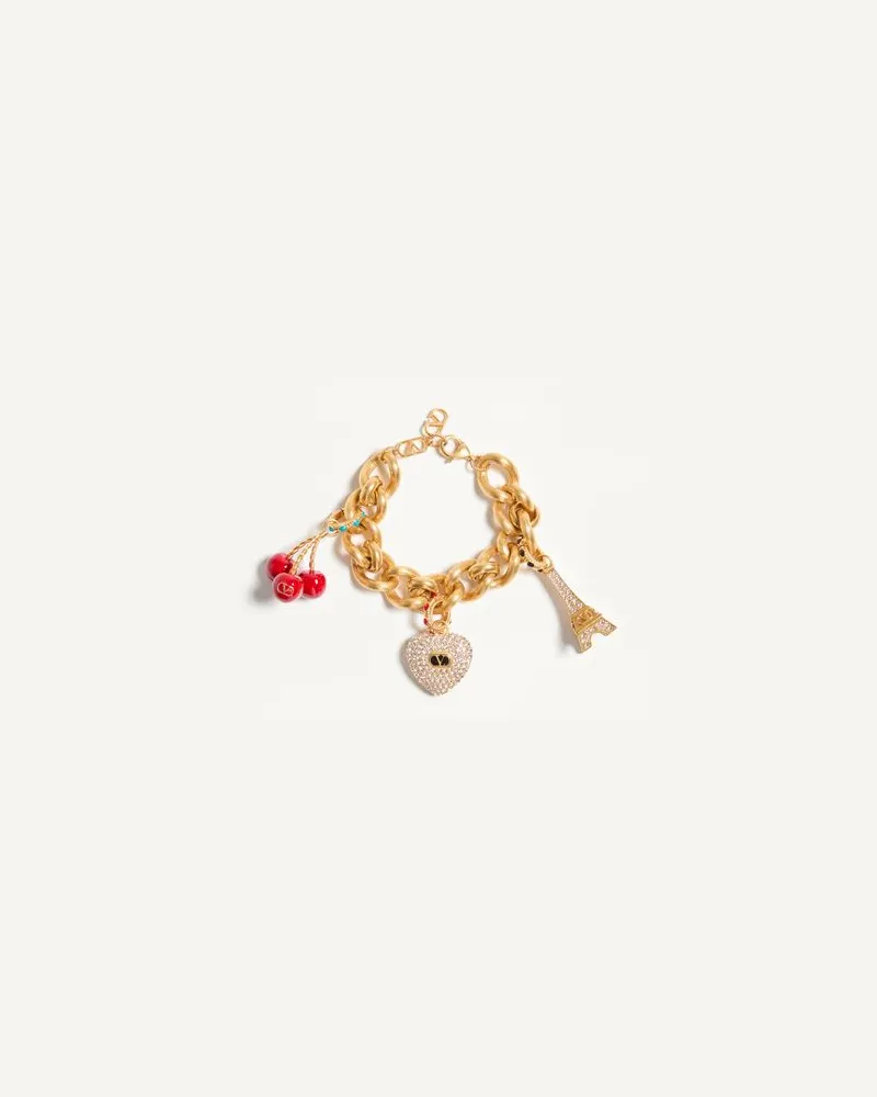 Valentino Garavani Bracciale Chez Valentino In Metallo,Smalto E Cristalli Swarovski® Donna ANTIQUE BRASS S 