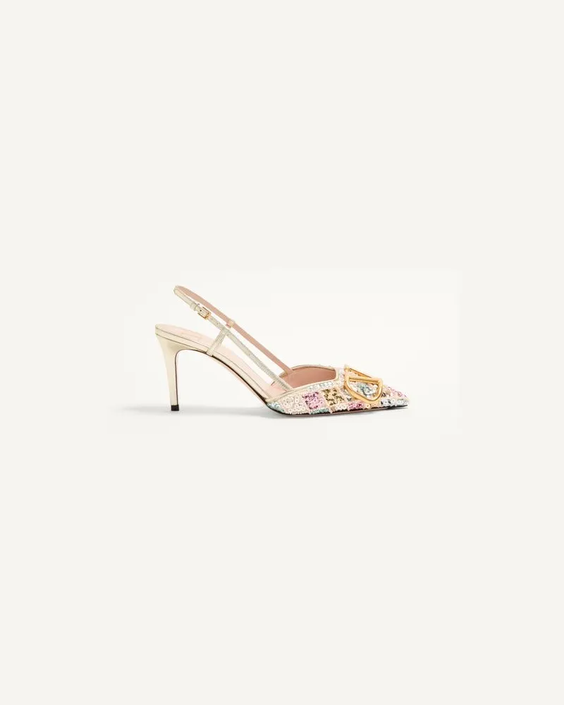 Valentino Garavani Décolleté Slingback VLogo Signature Con Ricamo Rhombelle 80Mm Donna PLATINO Platino