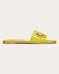 Valentino Garavani SANDALO SLIDE VLOGO CUT-OUT IN VITELLO Donna CEDAR YELLOW/ANTIQUE BRASS Cedar