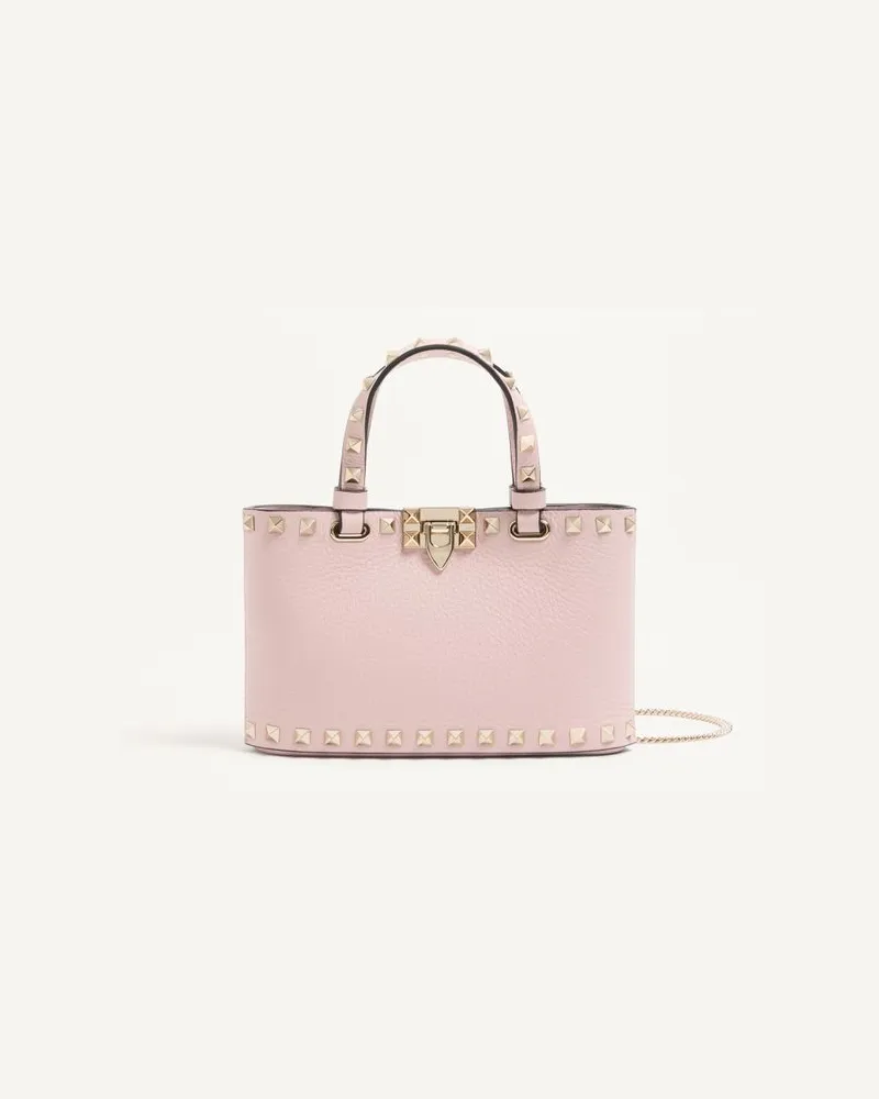Valentino Garavani Mini Borsa Shopping Rockstud In Vitello Granato Donna ROSA Rosa