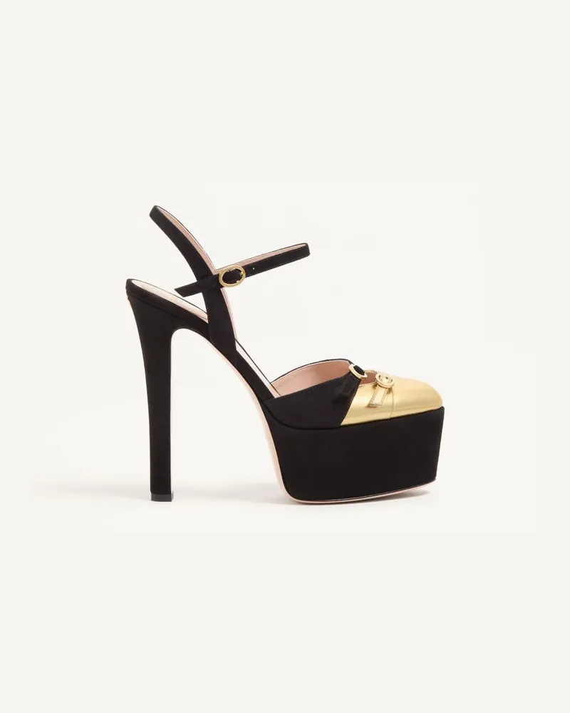 Valentino Garavani Décolleté Con Plateau Crasher In Camoscio 145mm Donna NERO/ORO Nero