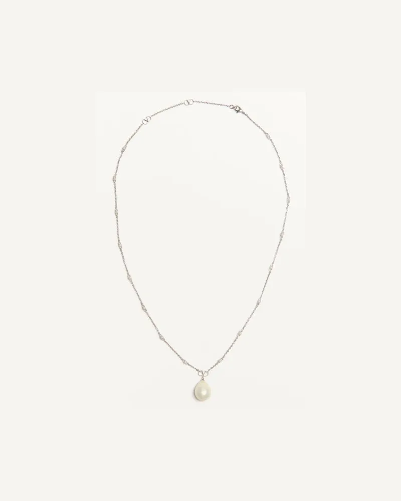Valentino Garavani COLLANA VLOGO SIGNATURE IN METALLO, PERLA E CRISTALLI SWAROVSKI® Uomo PALLADIO Palladio