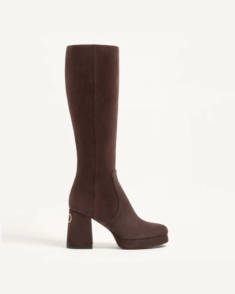 Valentino Garavani Stivale Con Plateau Fawcette In Crosta 90Mm Donna EBANO Ebano