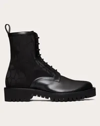 Valentino Garavani COMBAT BOOT TOILE ICONOGRAPHE IN TESSUTO TECNICO TOILE ICONOGRAPHE E VITELLO Uomo NERO Nero