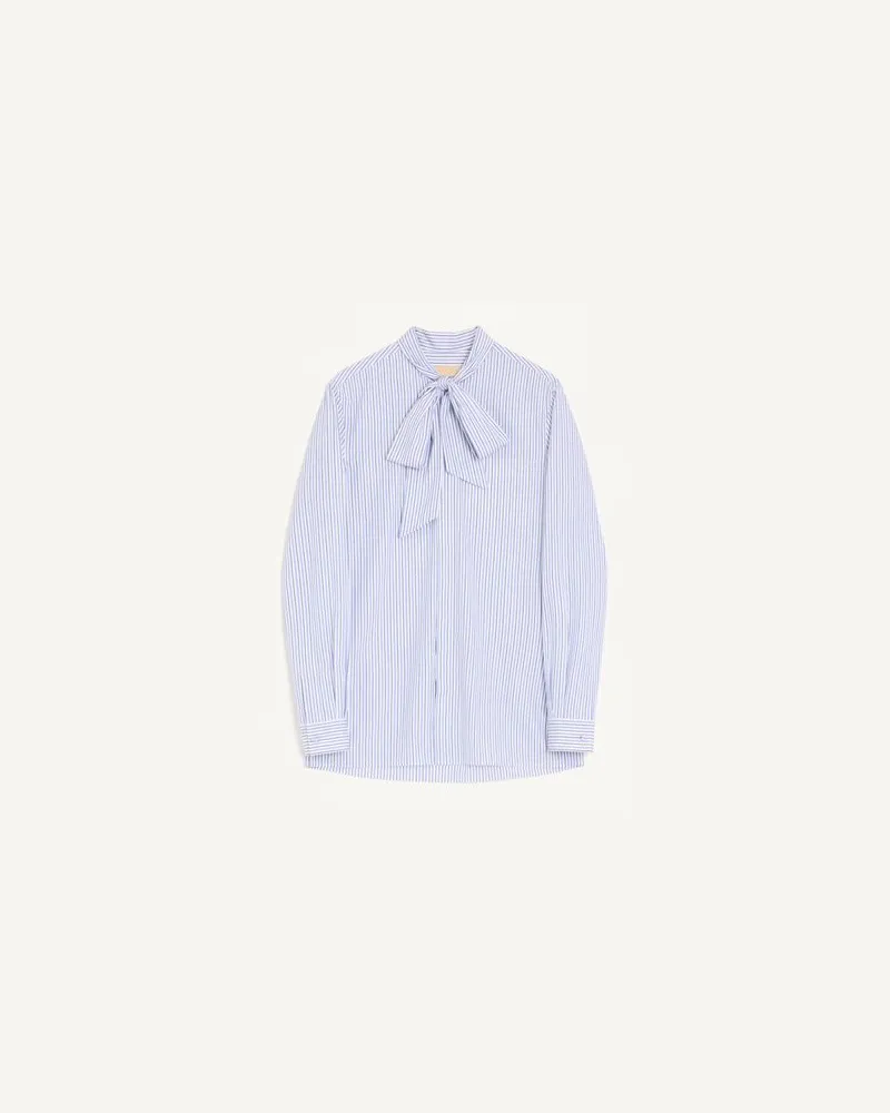 Valentino Garavani Camicia Valentino In Popeline Di Cotone Con Con Collo A Sciarpa E Ricamo Vlogo Uomo AZZURRO/BIANCO 41 