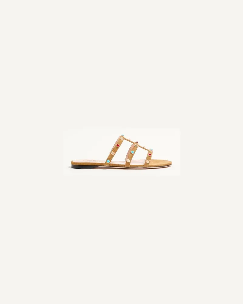 Valentino Garavani Sandalo Slide Rockstud In Crosta Con Pietre Cabochon Donna HAVANA BEIGE 38.5 
