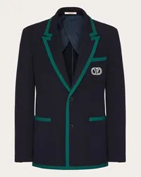 Valentino Garavani GIACCA MONOPETTO IN LANA STRETCH CON PATCH VLOGO SIGNATURE Uomo NAVY Navy