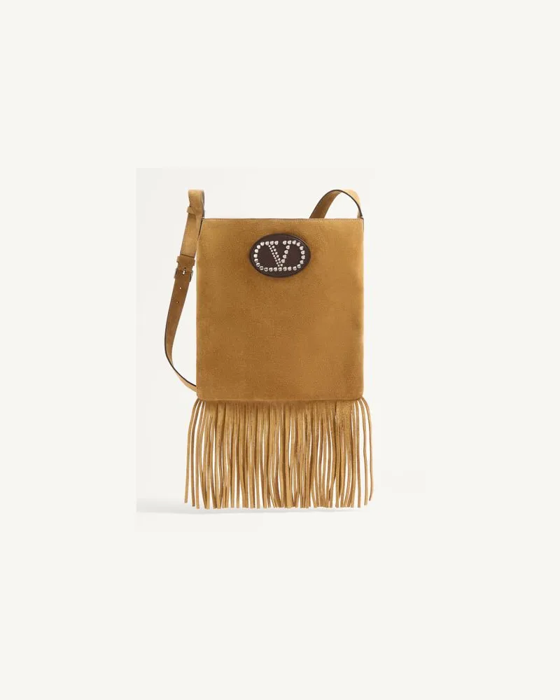 Valentino Garavani Borsa A Spalla Valentino Garavani Nellcôte In Suede Con Frange Uomo HAVANA BEIGE/FONDANT UNI 