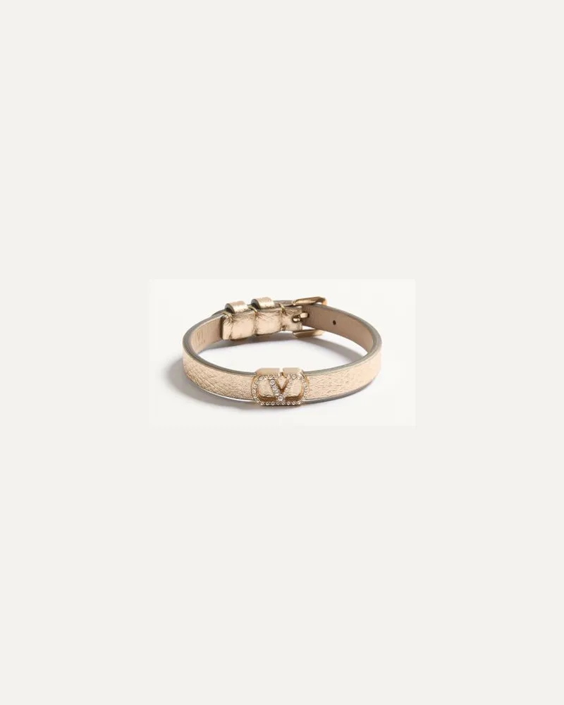 Valentino Garavani Bracciale VLogo Signature Valentino Garavani in Pelle Laminata e Cristalli Swarovski Donna ORO/CRYSTAL Oro