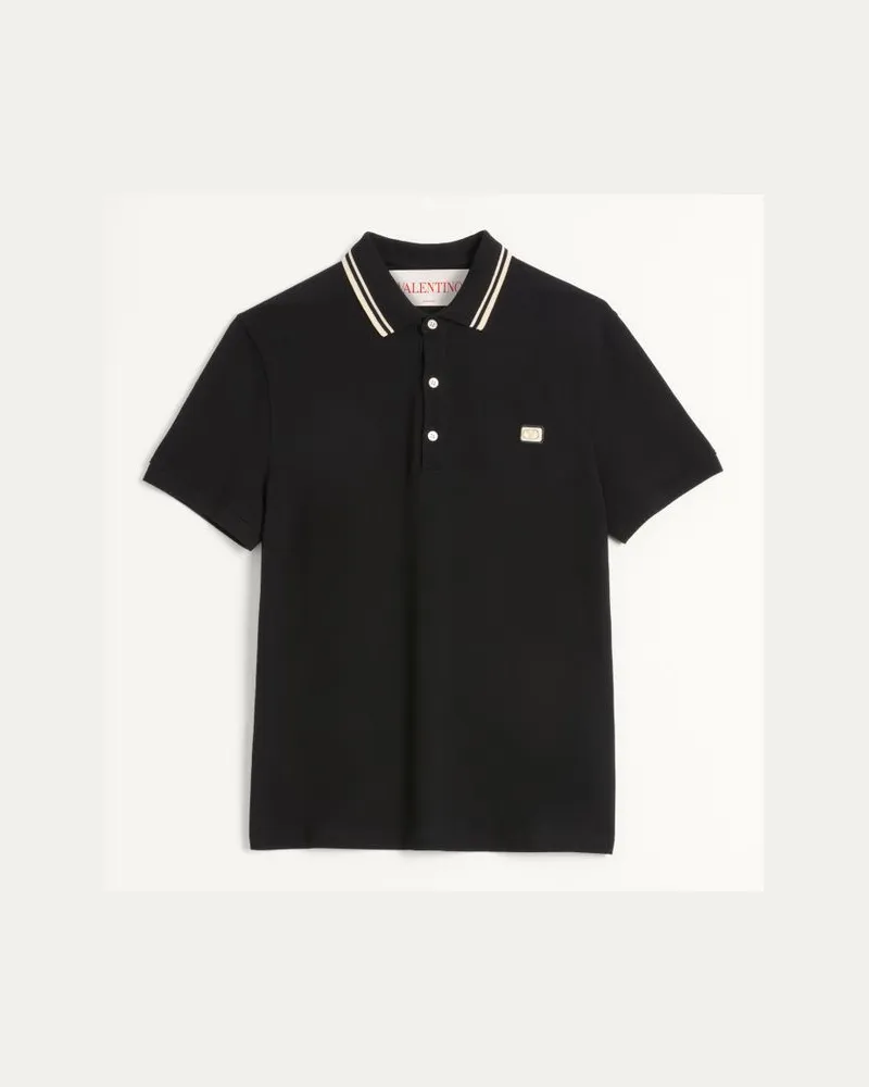 Valentino Garavani Polo In Piquet Di Cotone Con Patch Vlogo Uomo NERO Nero