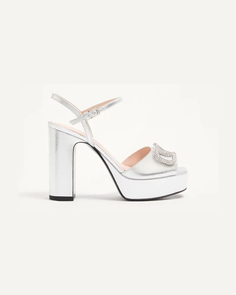 Valentino Garavani Sandalo Con Plateau VLogo Signature In Nappa Laminata 115mm Donna SILVER Silver