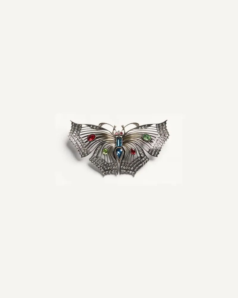Valentino Garavani Spilla Flutterby in Metallo e Cristalli Donna SILVER/MULTICOLOR Silver