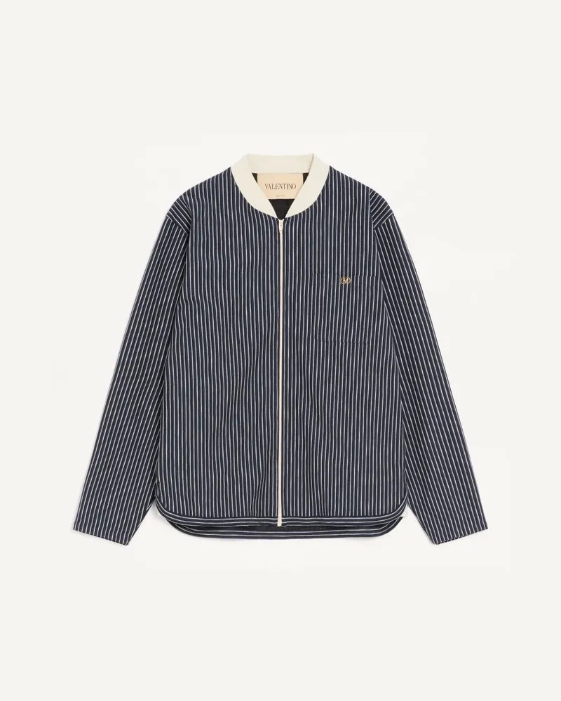 Valentino Garavani Felpa Valentino In Viscosa Con VLogo A Righe Uomo NAVY/BURRO Navy