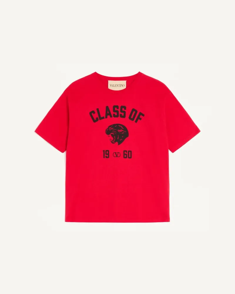 Valentino Garavani T-Shirt Valentino In Cotone Con Stampa Panther Uomo ROSSO/NERO Rosso