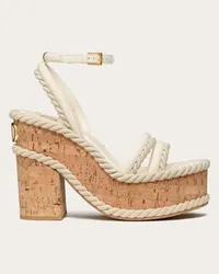 Valentino Garavani SANDALO ZEPPA VLOGO SUMMERBLOCKS IN NAPPA E TORCHON DI CORDA 130MM Donna AVORIO Avorio